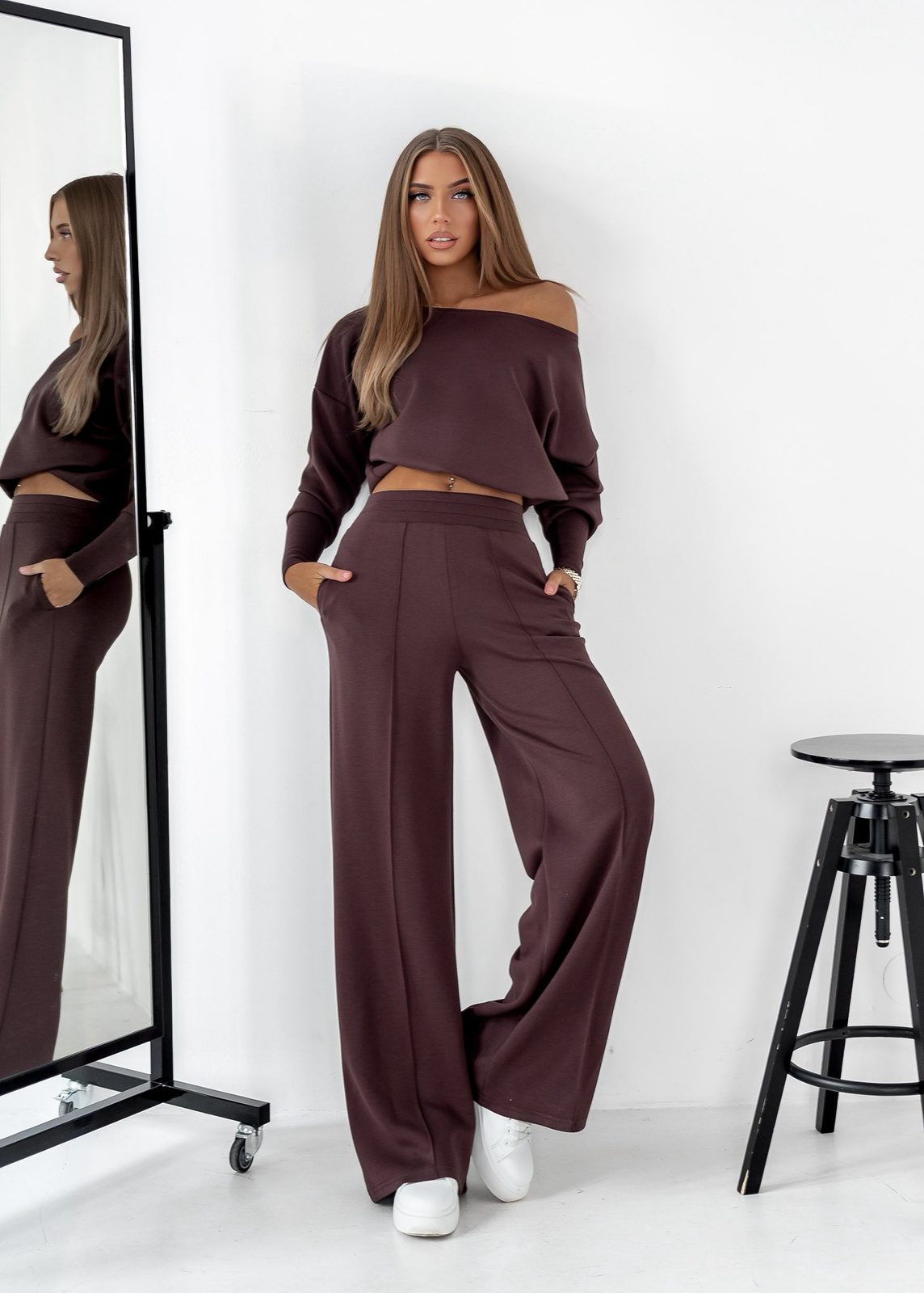 Dwuczęściowy dres damski oversize VIKI  polska produkcja czekoladowy 