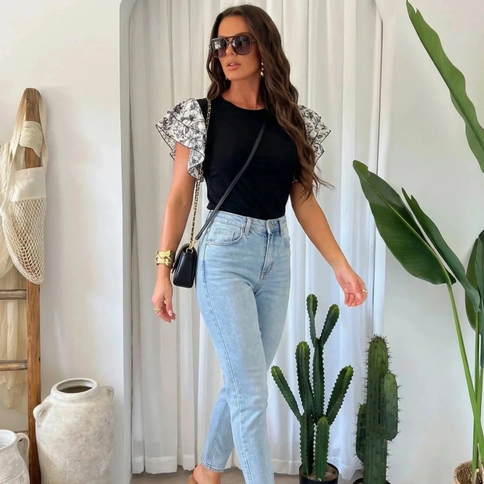 Bluzka damska z falbanami bawełniana elegancka do pracy casual