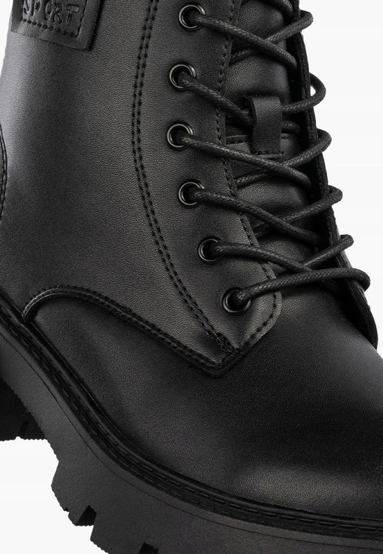 Botki damskie ze skóry naturalnej wysokie sznurowane na klocku czarne