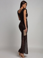 CEKINOWA SUKIENKA MAXI Z BIŻUTERYJNYM ZDOBIENIEM Zuzanna  czekoladowa