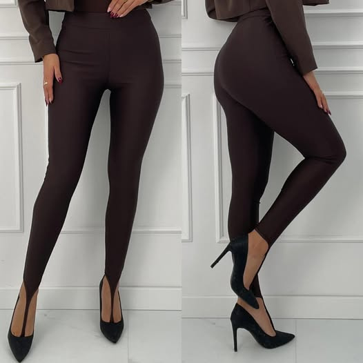 Modelujące legginsy czekoladowe z pętlą na palec wysoki stan