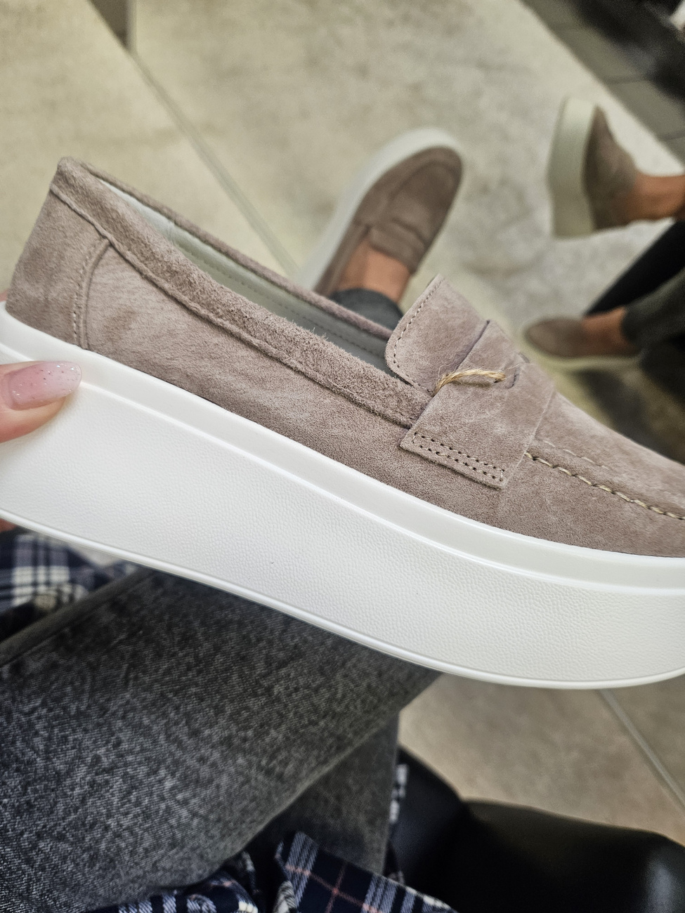 Mokasyny damskie na platformie ze skóry naturalnej beżowe