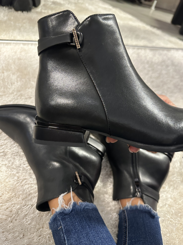 Klasyczne Botki damskie ocieplane ze skóry naturalnej czarne