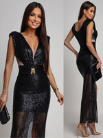 CEKINOWA SUKIENKA MAXI Z BIŻUTERYJNYM ZDOBIENIEM Zuzanna czarna