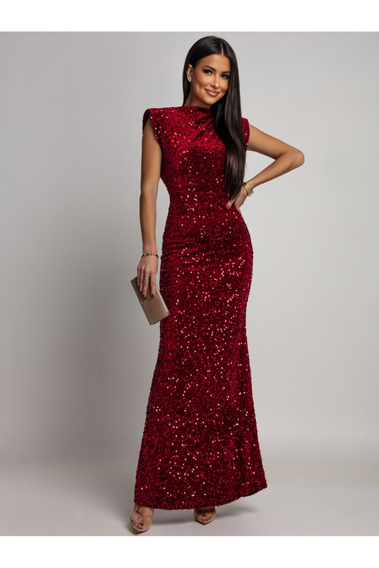 Elegancka Maxi Sukienka cekinowa Cavessa  bordowy