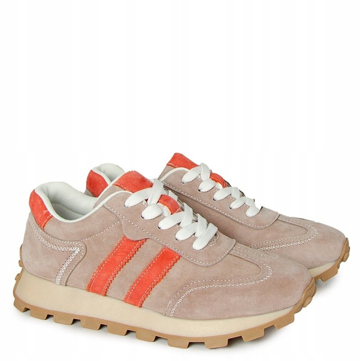 Zamszowe Sneakersy Damskie Na Platformie  beżowe