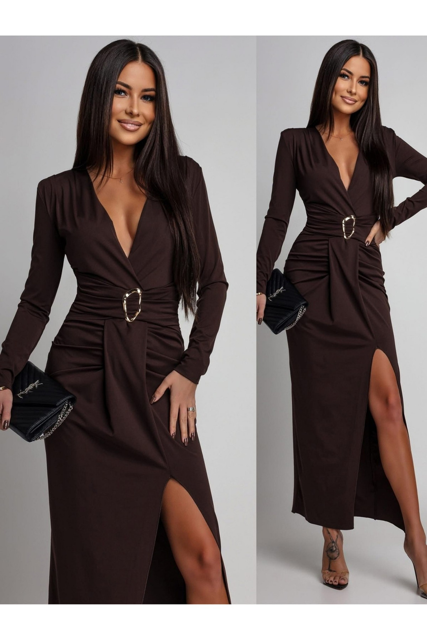 ELEGANCKA DOPASOWANA SUKIENKA MAXI Ava czekoladowa