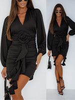 Elegancka Sukienka FLOWERS z długim rękawem czarny