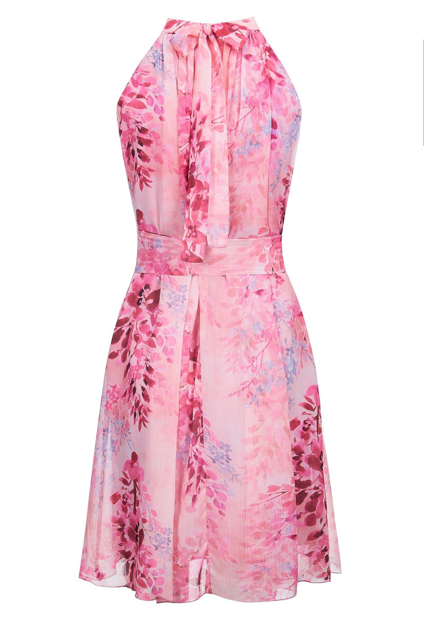  Liv Różowa Elegancka Mini Sukienka Rozkloszowana Na Wesele W Kwiaty
