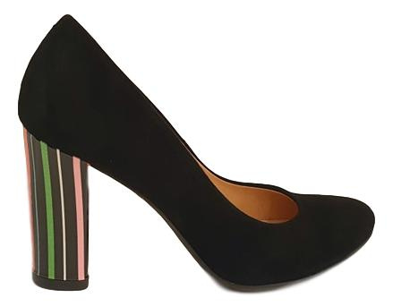 Czarne skórzane czółenka z kolorowym obczasem 