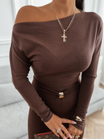 WISKOZOWA BLUZKA Z ODKRYTYM RAMIENIEM LAURA BRĄZOWA