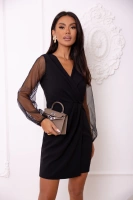 Elegancka kopertowa sukienka mini z siateczkowymi rękawami Emily czarna