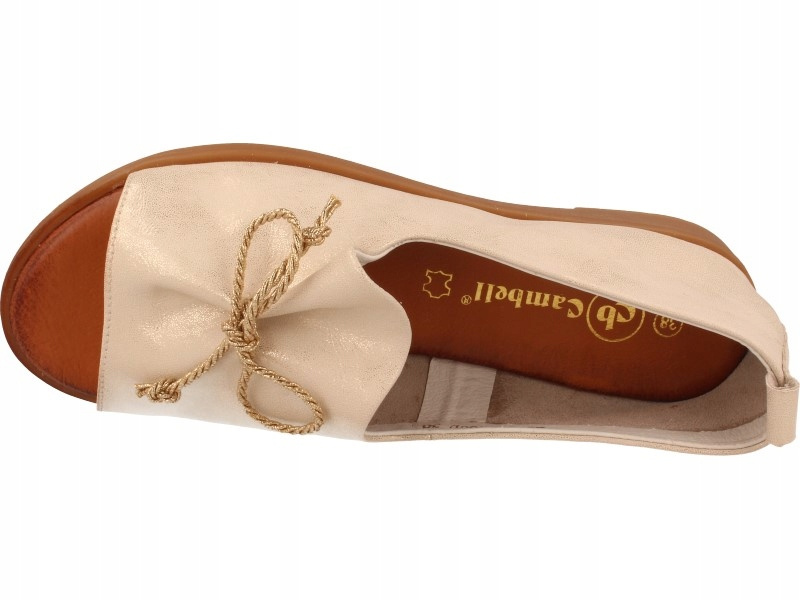 Złote sandały  damskie n apłaskim obcasie ze skóry naturalnej