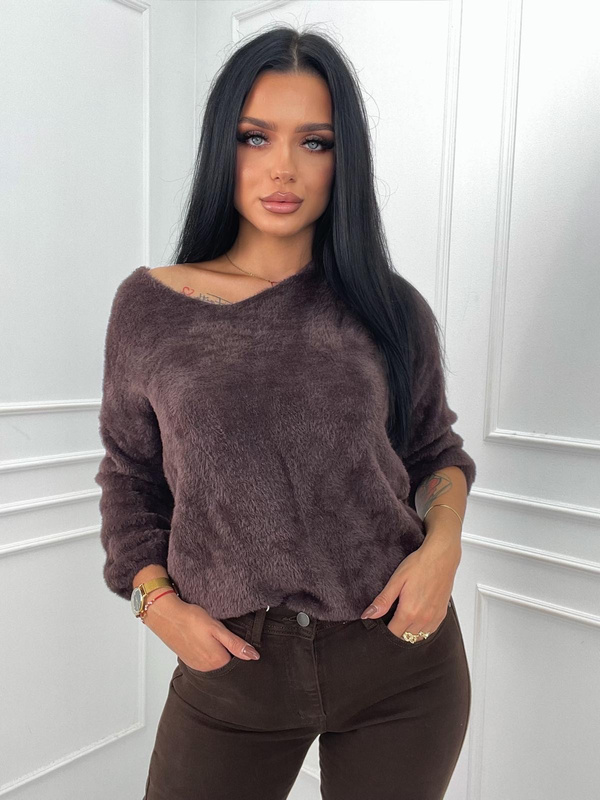 Sweter damski alpaka oversize – miękki, ciepły, uniwersalny rozmiar czekoladowy