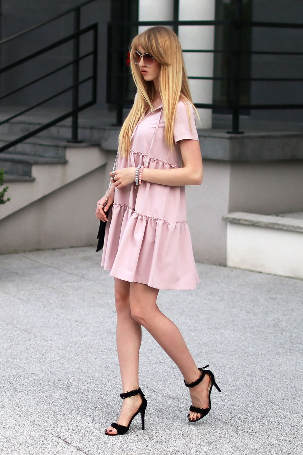  Pola Różowa Mini Sukienka Rozkloszowana Na Co Dzień Boho
