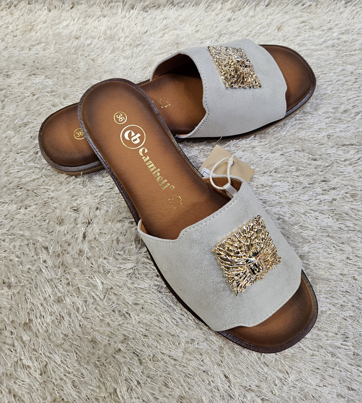 Klapki damskie ze skóry naturalnej Ana złote