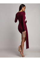 Elegancka Mini Sukienka z szarfą Marissa bordowy