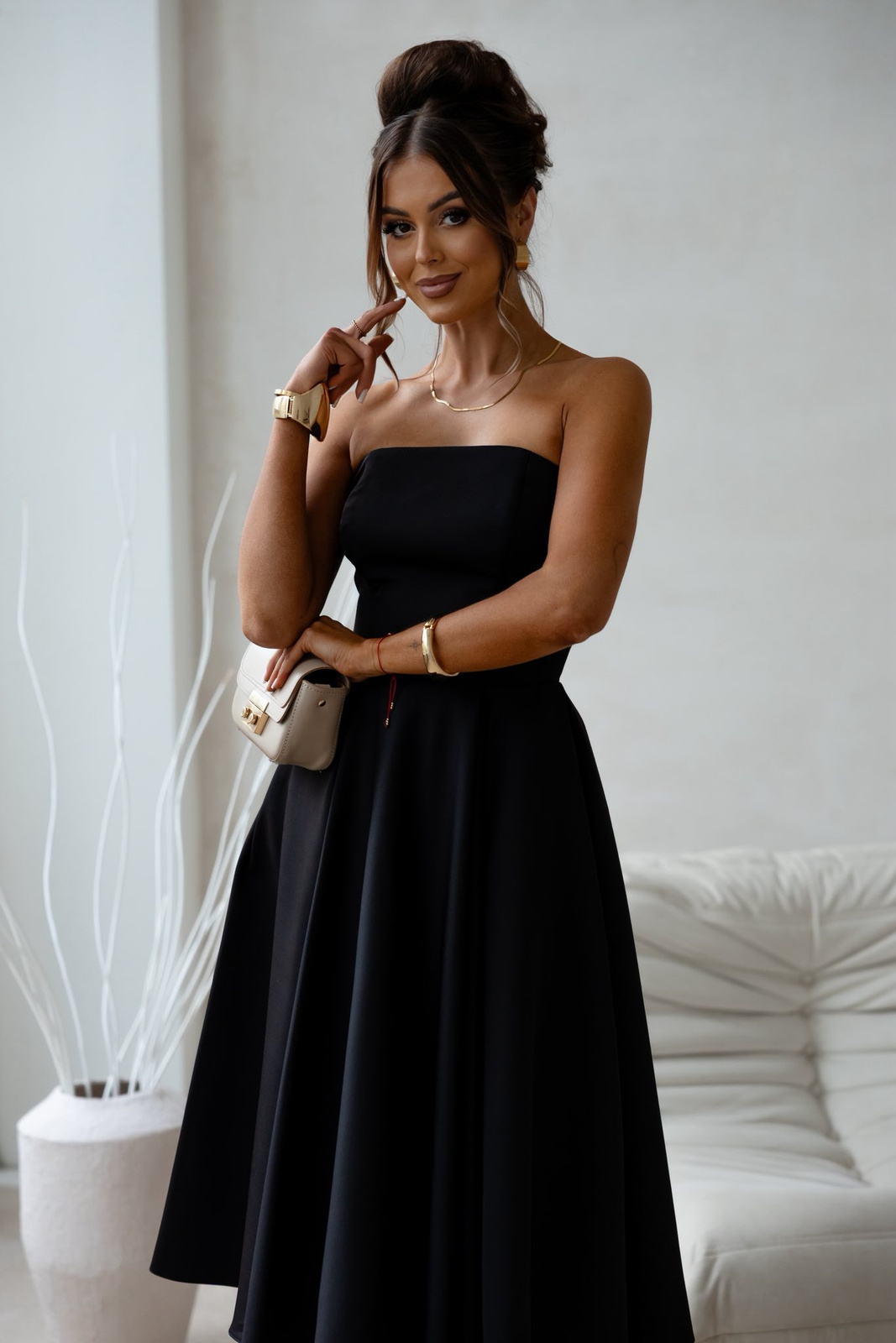 Elegancka gorsetowa midi Sukienka Anabel czarny