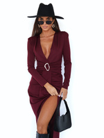 ELEGANCKA DOPASOWANA SUKIENKA MAXI Ava bordowa