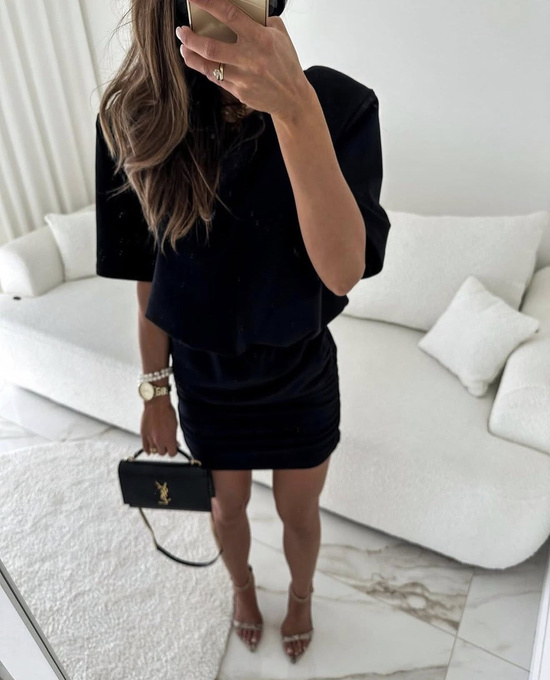 BAWEŁNIANA Drapowana SUKIENKA  Taylor czarny