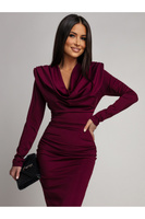 Elegancka Maxi Sukienka  z marszczeniem Misty z długim rękawem bordowa