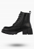 Botki damskie ze skóry naturalnej wysokie sznurowane na klocku czarne