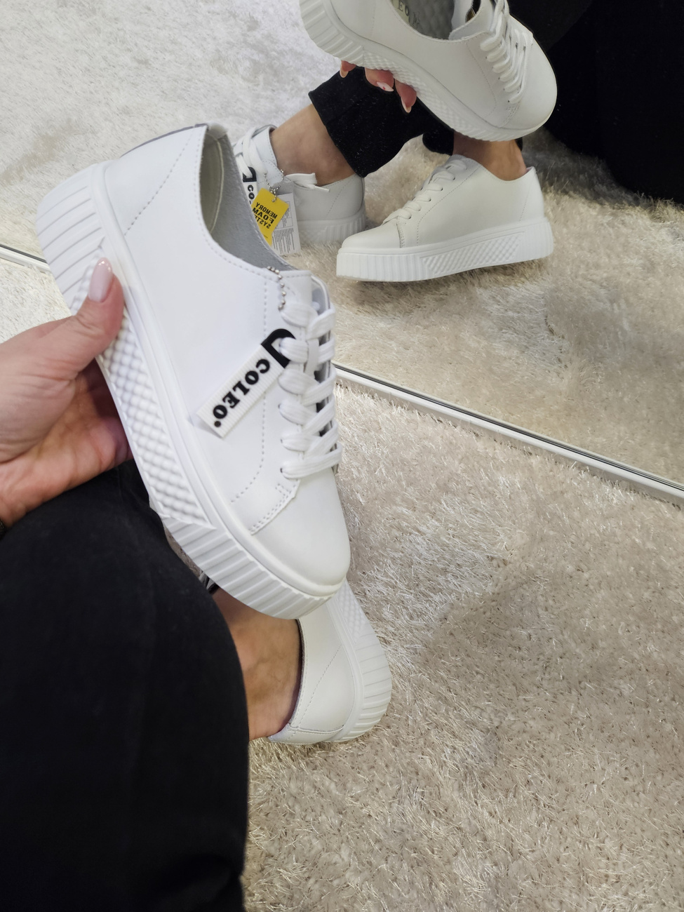 Skórzane  sneakersy półbuty damskie  na platformie białe