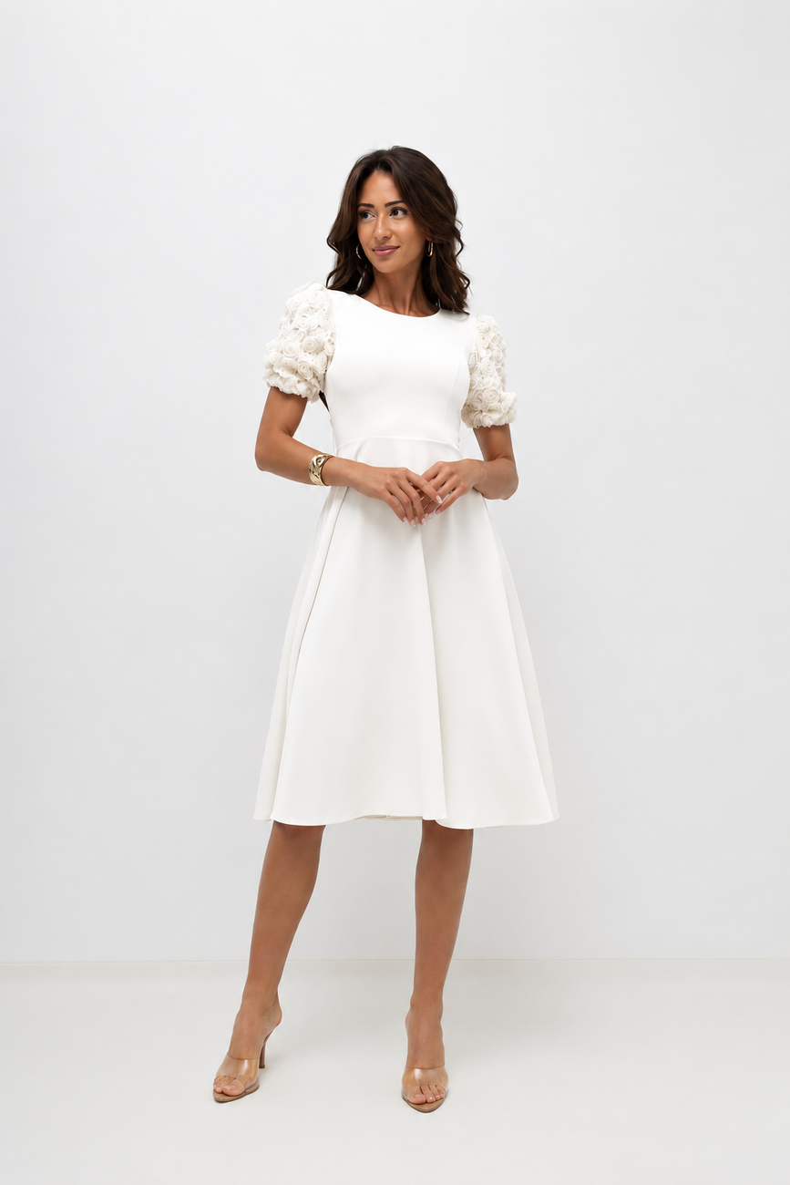 Elegancka midi Sukienka rozkloszowana Rosea ecru
