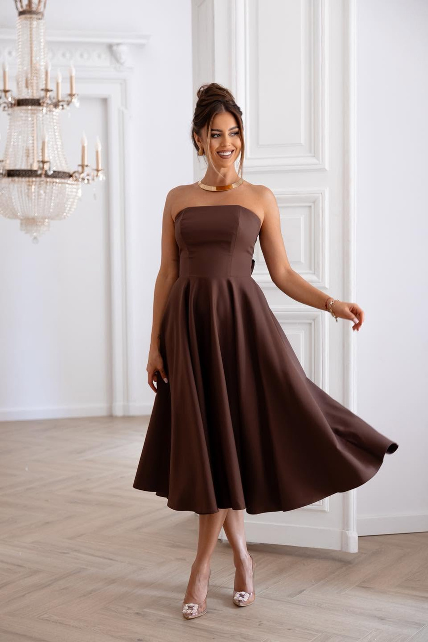 Elegancka gorsetowa midi Sukienka Asti czekoladowa