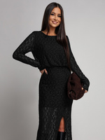 Dopasowana sukienka koronkowa z długim rękawem Makena czarna