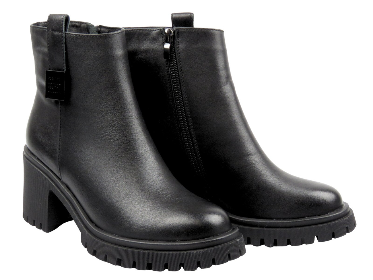 Botki damskie na obcasie  ze skóry naturalnej czarne 