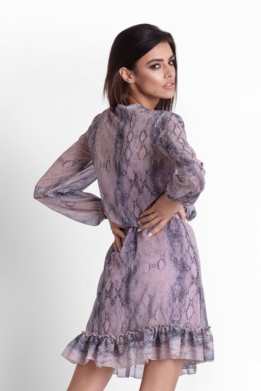  Leila W Wężowy Wzór Różowa Mini Sukienka Z Falbanką
