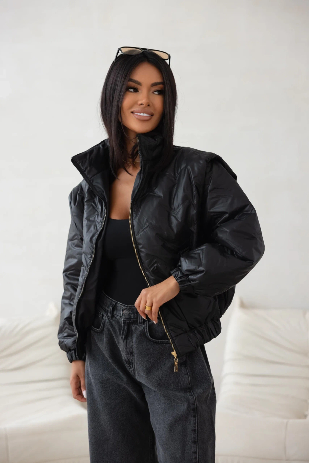 Kurtka pikowana oversize Camila czarna