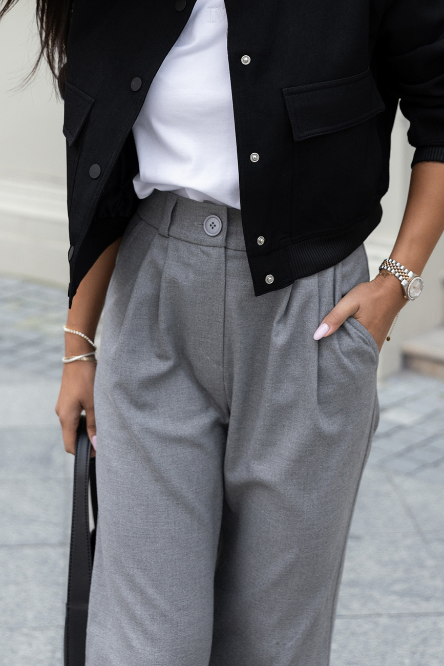 Szare Szerokie Spodnie Z Kieszeniami Fine