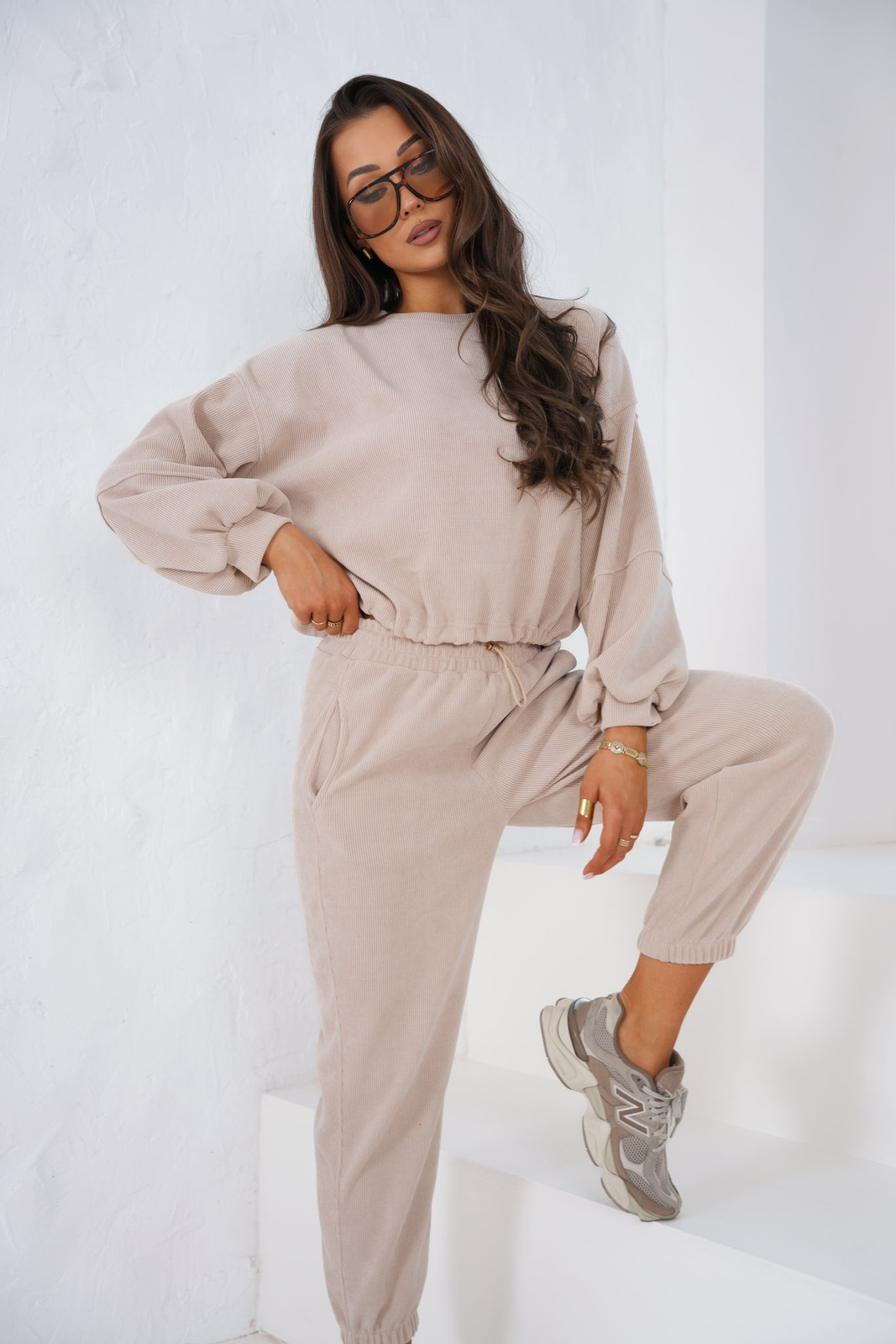 Komplet dresowy  2w1 PRĄŻKOWANY LION beżowy