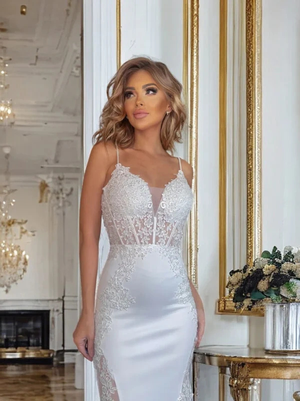 Elegancka Sukienka maxi Boda rybka- biały