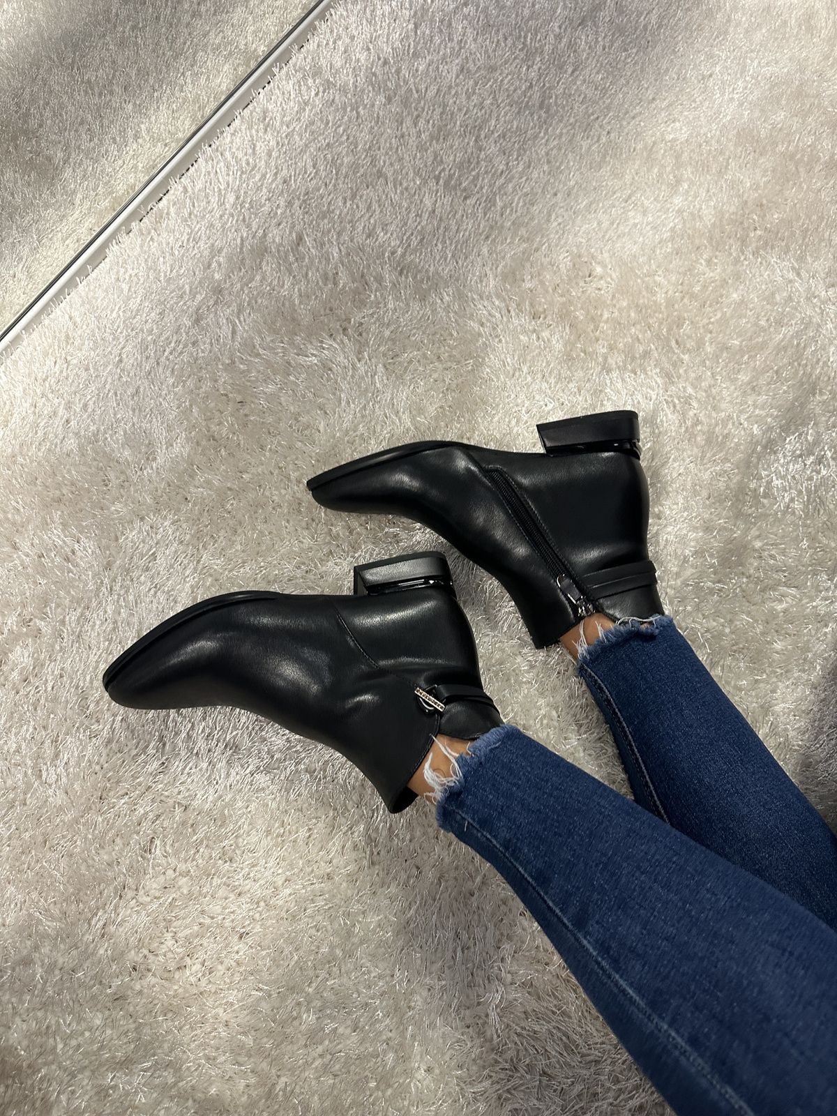 Klasyczne Botki damskie ocieplane ze skóry naturalnej czarne