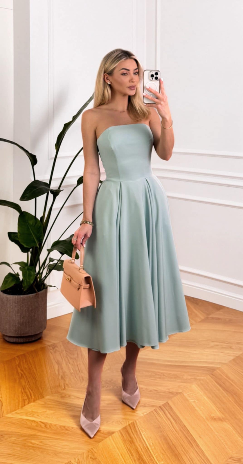 Elegancka gorsetowa midi Sukienka Anabel miętowa