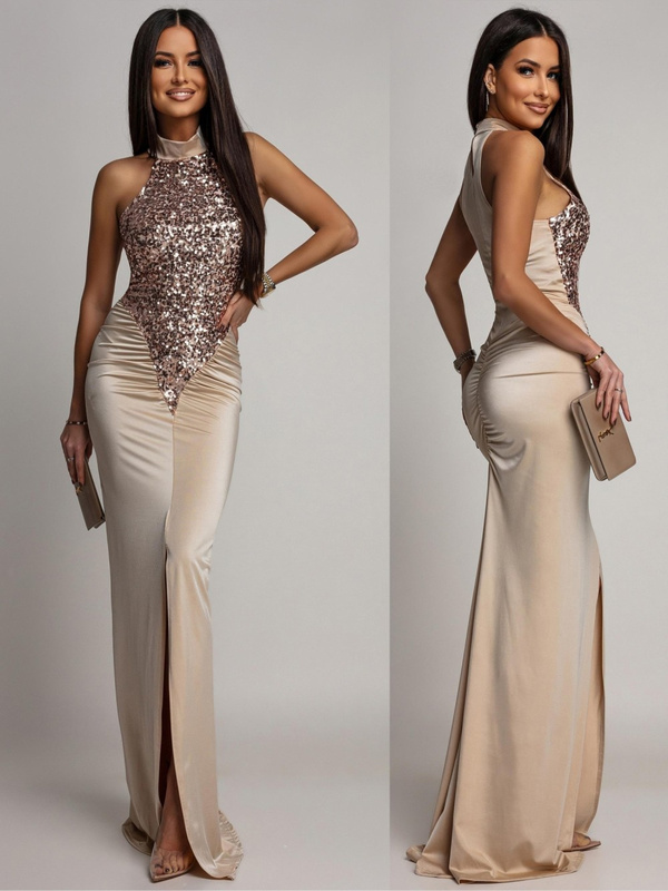 ELEGANCKA SUKIENKA MAXI Z CEKINAMI Iman  Złota