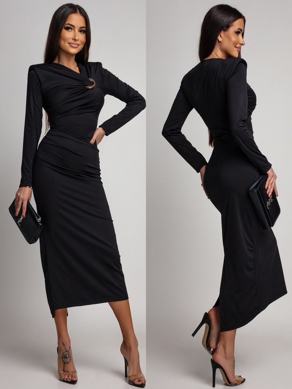 ELEGANCKA SUKIENKA MAXI  ZE ZDOBIENIEM Daisy  czarna