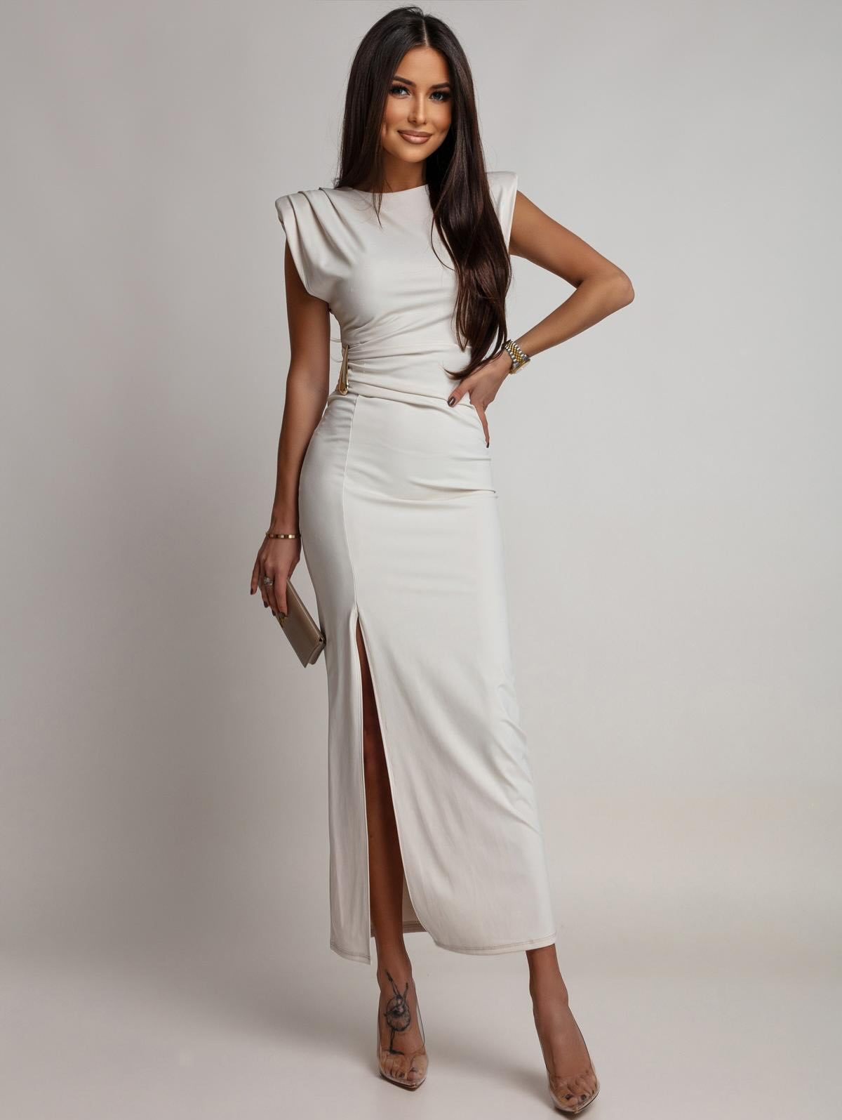 Dopasowana midi Sukienka  Serena beżowa