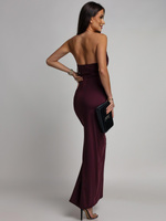 ELEGANCKA SUKIENKA MAXI  ZE ZDOBIENIEM Yoko  bordowa