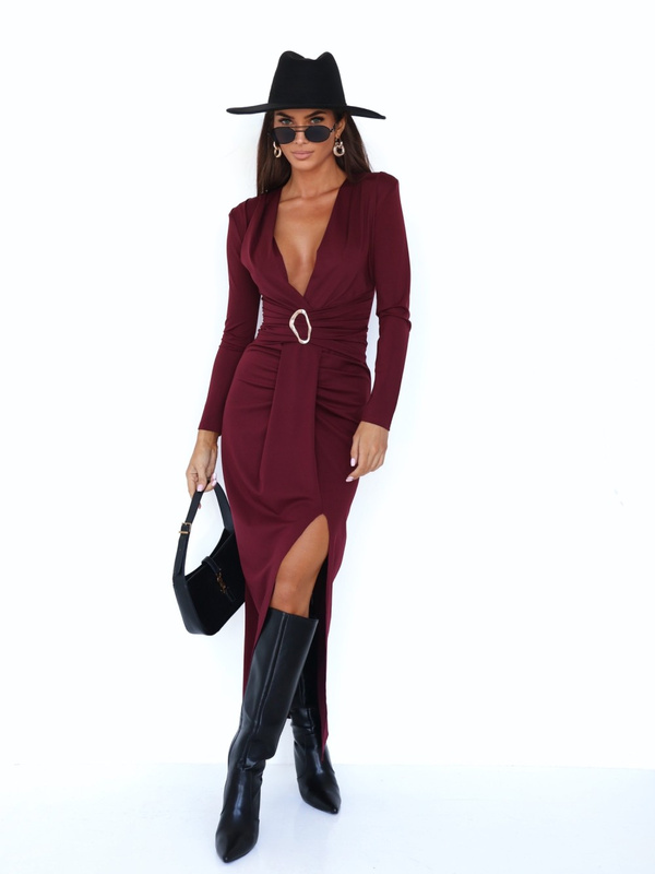 ELEGANCKA DOPASOWANA SUKIENKA MAXI Ava bordowa