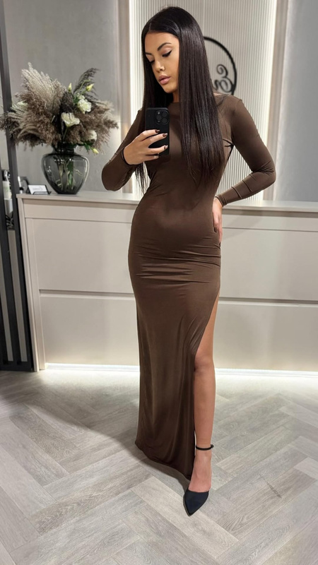 Sukienka Amelia maxi wieczorowa-czekoladowy