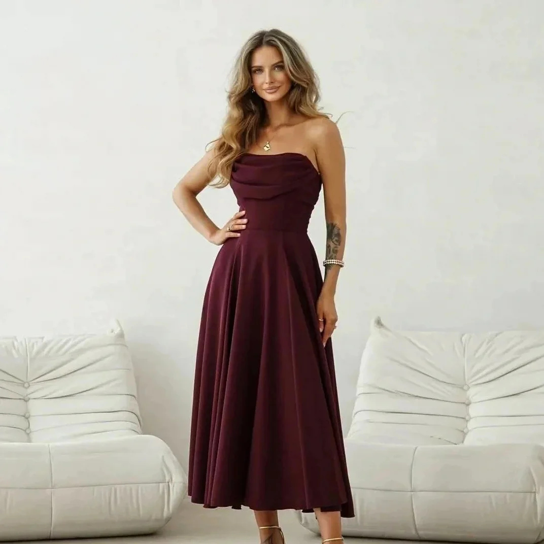 Sukienka bordowa midi gorsetowa rozkloszowana - elegancka sukienka na wesele i studniówkę