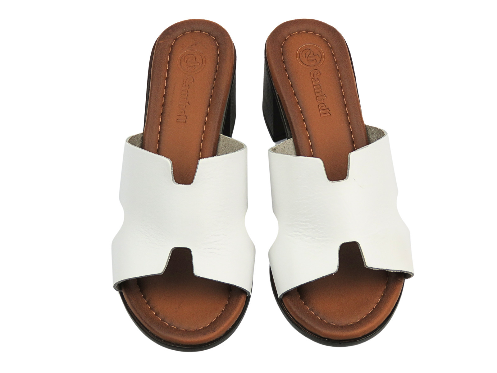 Klapki damskie na obcasie ze skóry naturalnej Olivia białe