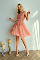 SUKIENKA Z BROKATOWĄ SIATKĄ-capuccino