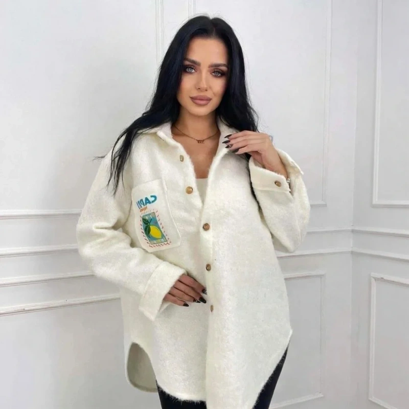 Koszula Damska  Oversize Narzutka Zapinana Guziki Jesień