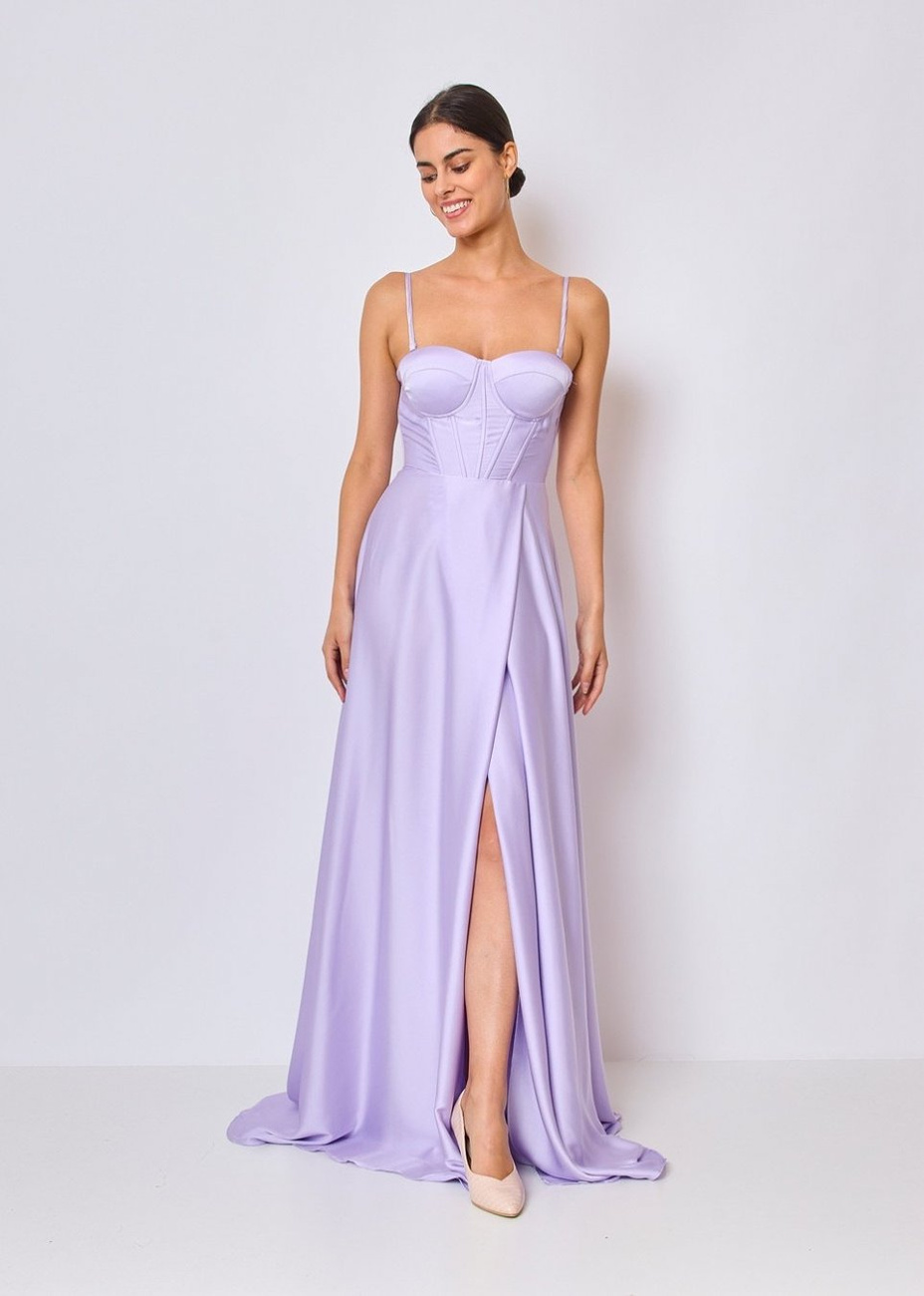 Elegancka MAXI Sukienka satynowa EMMA - lila