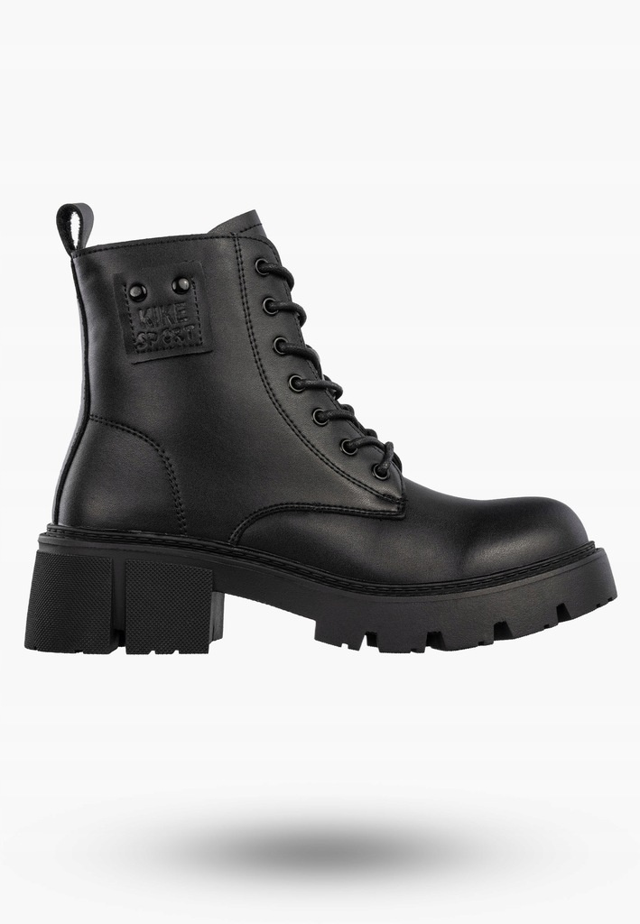 Botki damskie ze skóry naturalnej wysokie sznurowane na klocku czarne